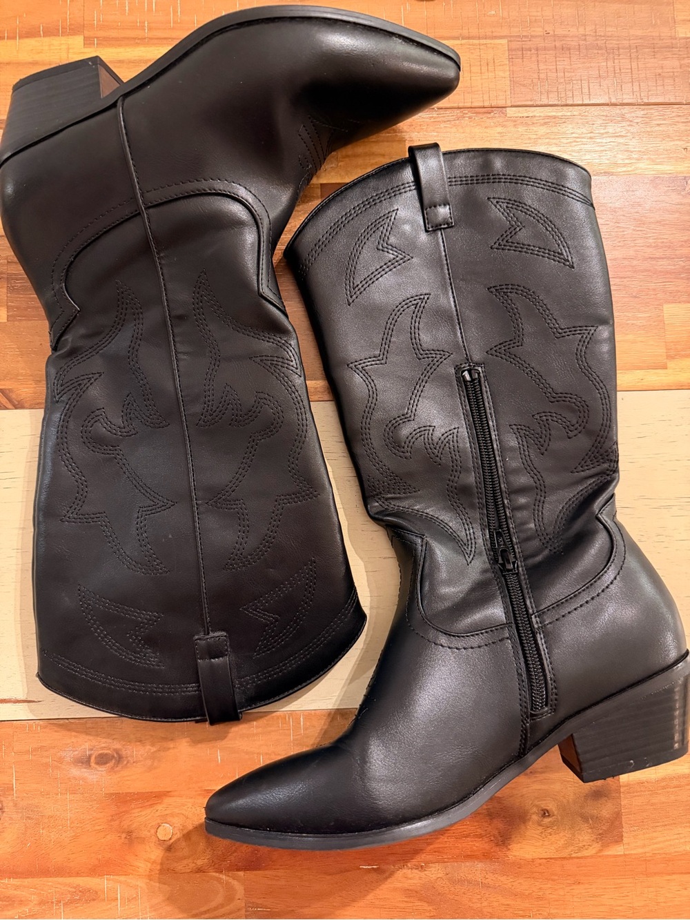 Target Black Cowboy-Style Mid-Calf Heeled Boots